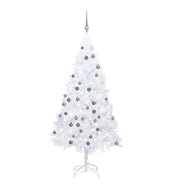 Arbre de Noël artificiel pré-éclairé et boules blanc 150 cm PVC