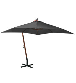 Parasol suspendu avec mât Anthracite 3x3 m Bois de sapin massif