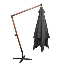 Parasol suspendu avec mât Anthracite 3x3 m Bois de sapin massif