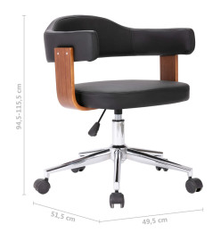 Chaise pivotante de bureau Noir Bois courbé et similicuir