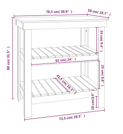 Banc de travail Noir 78,5x50x80 cm Bois de pin massif