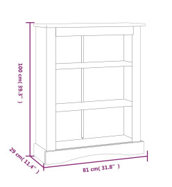 Bibliothèque 3 niveaux Gamme Corona Pin mexicain 81x29x100 cm