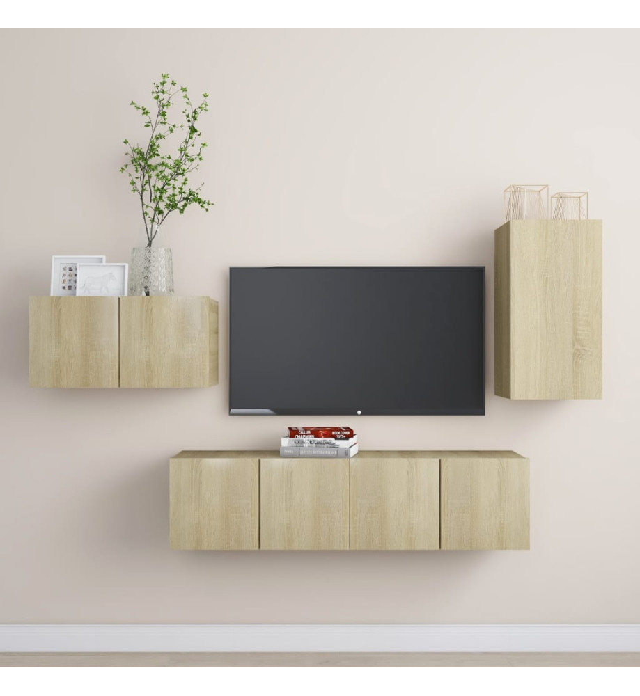 Ensemble de meuble TV 4 pcs Chêne sonoma Aggloméré