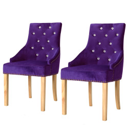 Chaises à manger lot de 2 violet chêne massif et velours