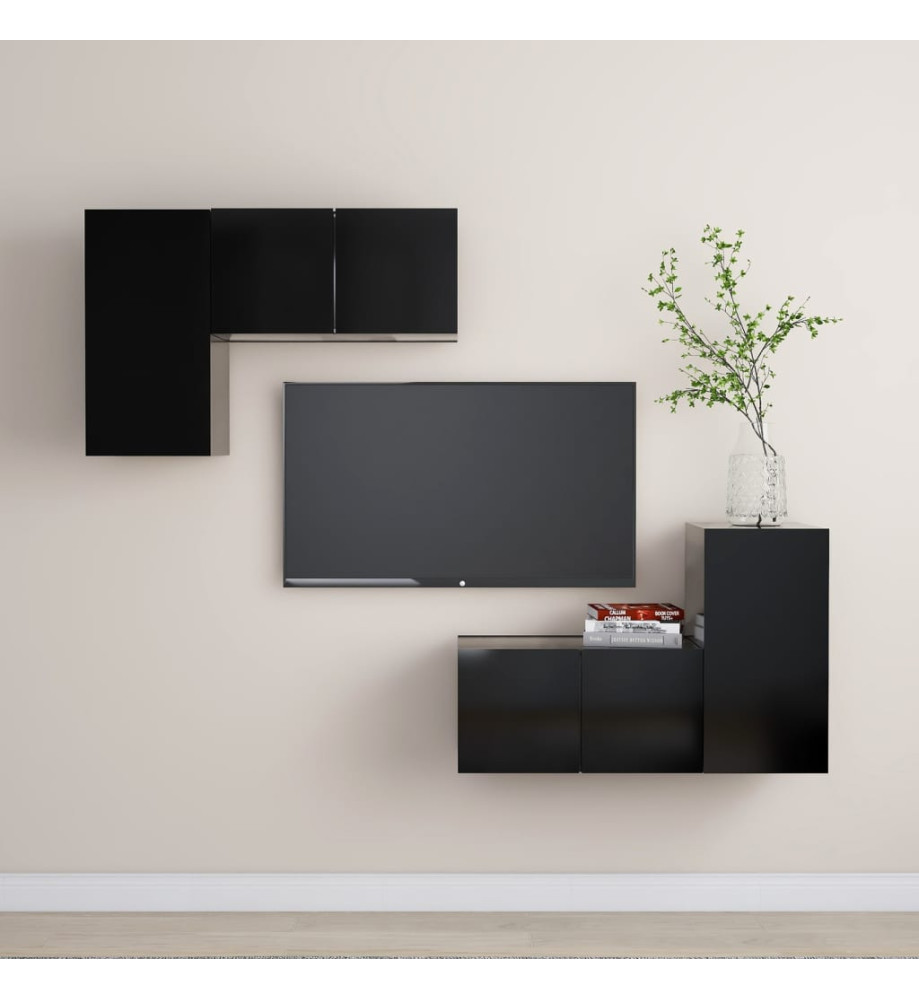 Ensemble de meubles TV 4 pcs Noir Aggloméré