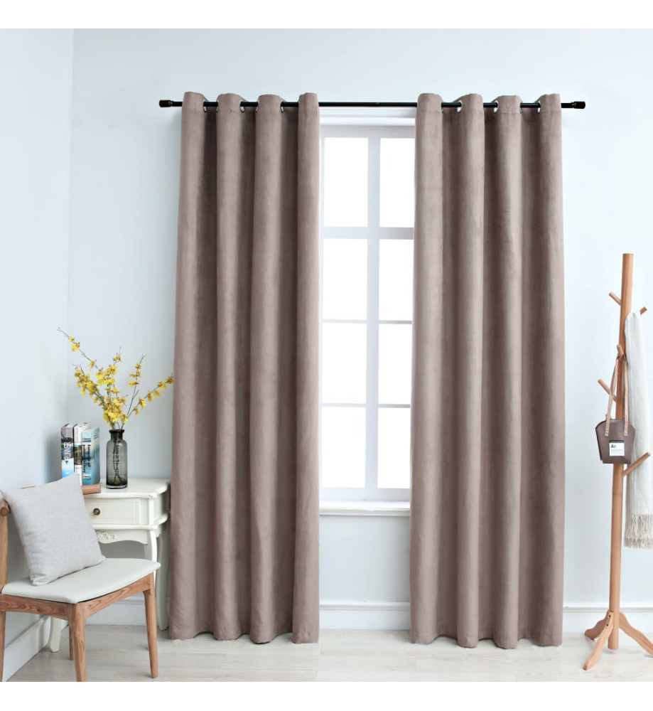 Rideaux occultants avec anneaux en métal 2 pcs Taupe 140x245 cm