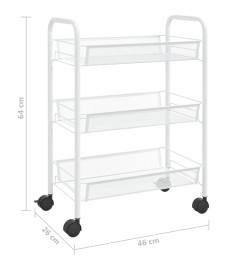 Chariot de cuisine à 3 niveaux Blanc 46x26x64 cm Fer