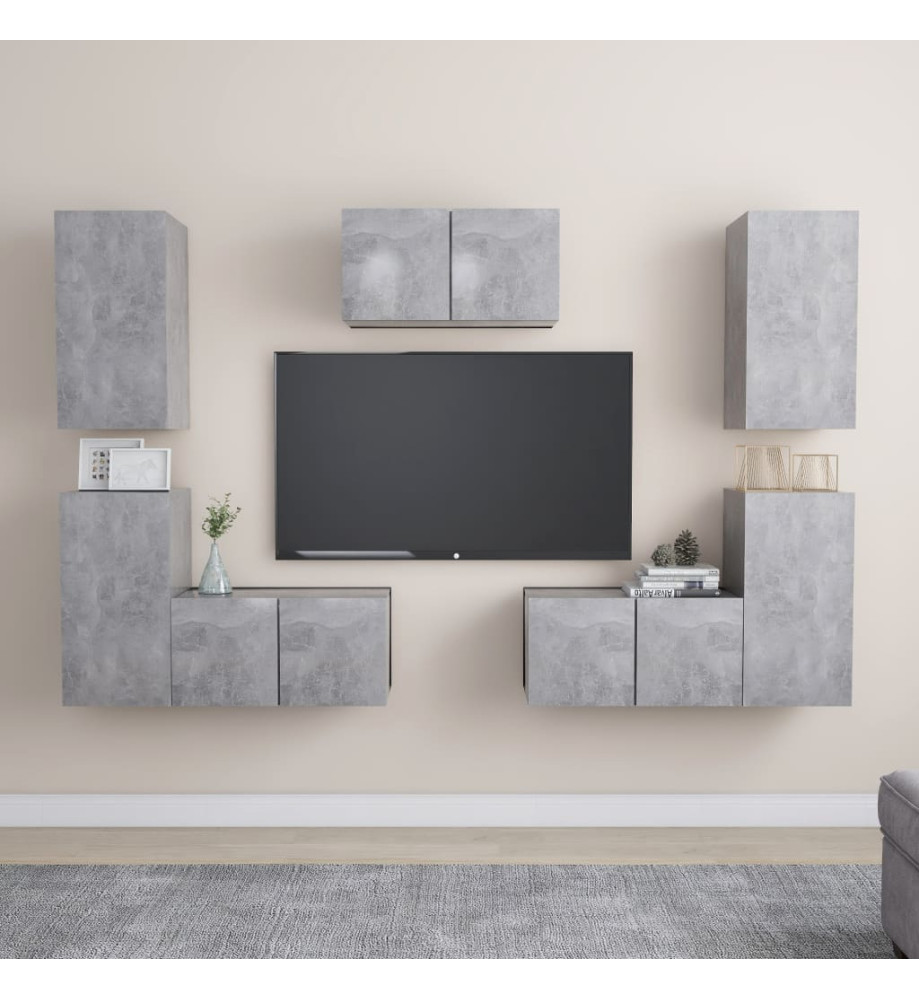 Ensemble de meubles TV 7 pcs Gris béton Aggloméré