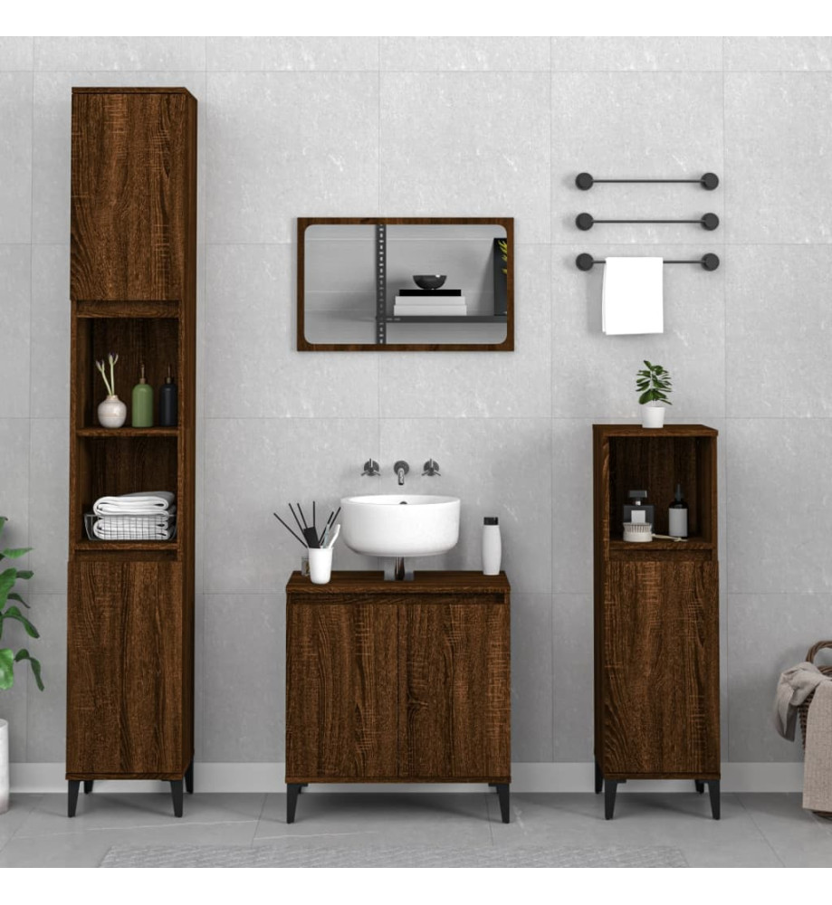 Ensemble de meubles de salle de bain 3 pcs Chêne marron