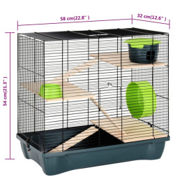 Cage pour hamsters gris 58x32x54 cm polypropylène et métal