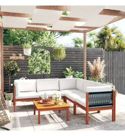 Salon de jardin 6 pcs avec coussins Crème Bois d'acacia solide