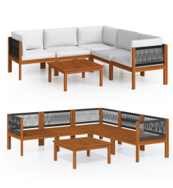 Salon de jardin 6 pcs avec coussins Crème Bois d'acacia solide