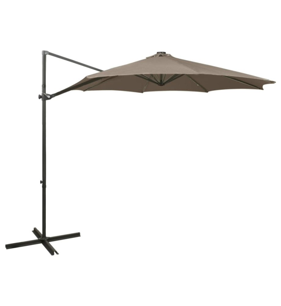 Parasol déporté avec mât et lumières LED Taupe 300 cm