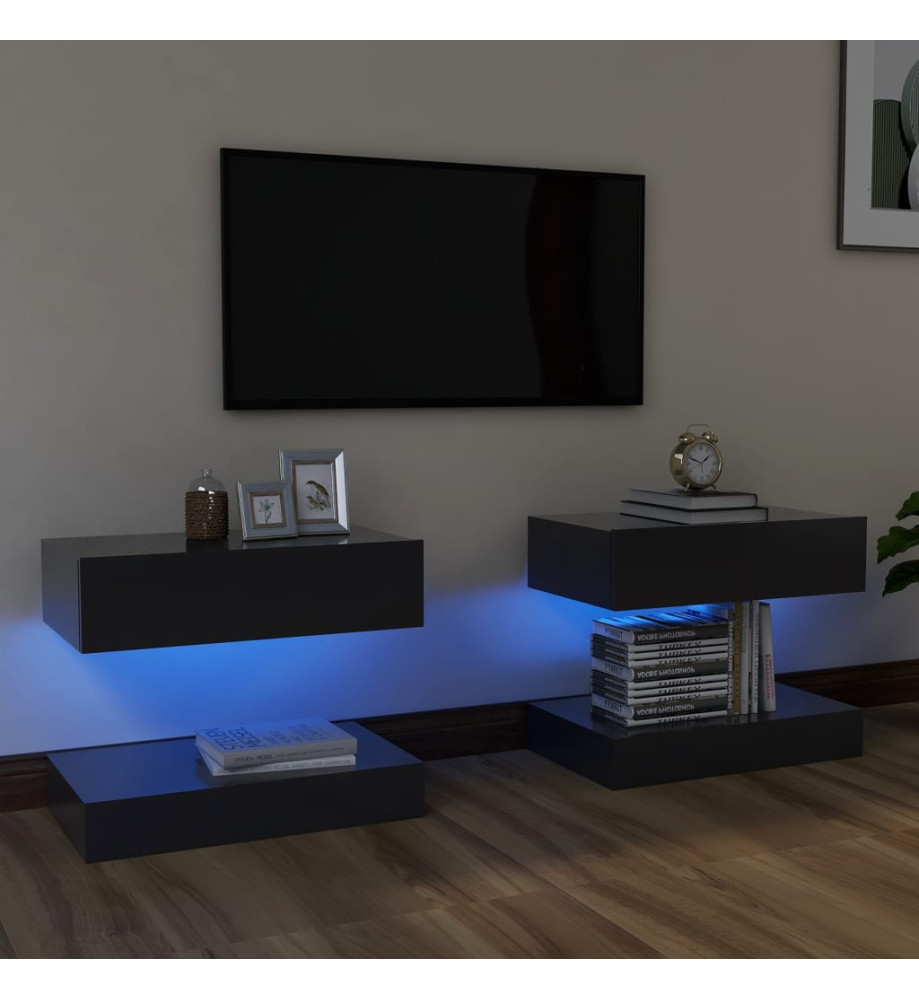 Meubles TV avec lumières LED 2 pcs gris 60x35 cm