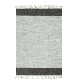 Tapis Chindi tissé à la main Cuir 120x170 cm Gris clair et noir