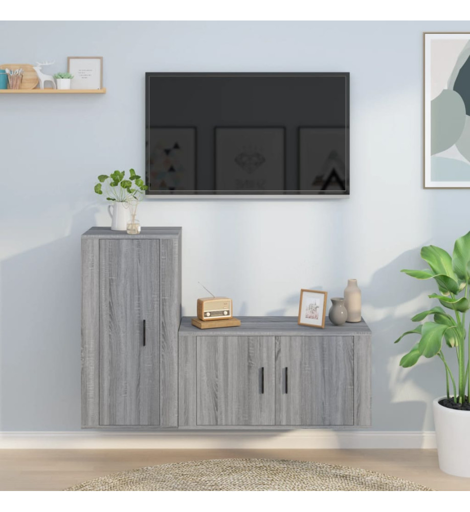 Ensemble de meubles TV 2 pcs Sonoma gris Bois d'ingénierie