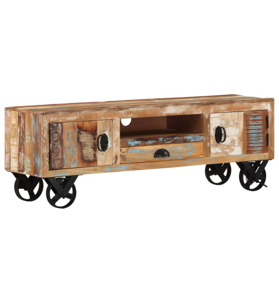 Meuble TV avec roues 110x30x37 cm Bois de récupération massif