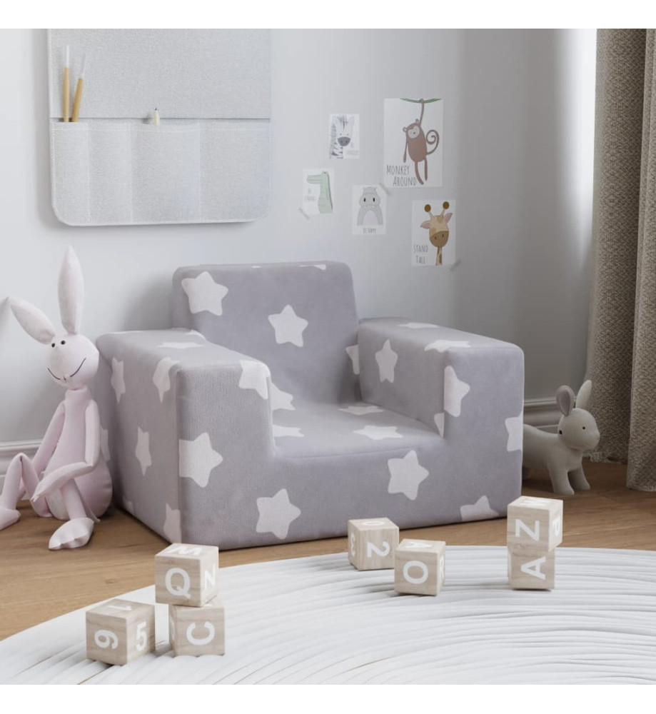 Canapé pour enfants Gris clair avec étoiles Peluche douce