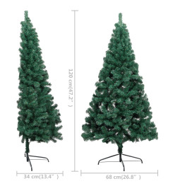 Sapin de Noël artificiel moitié avec support vert 120 cm PVC