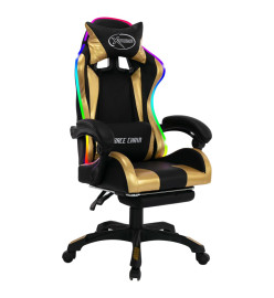 Fauteuil de jeux vidéo avec LED RVB Doré et noir Similicuir