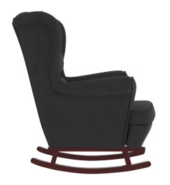 Fauteuil à bascule et pieds en bois massif d'hévéa Noir Velours