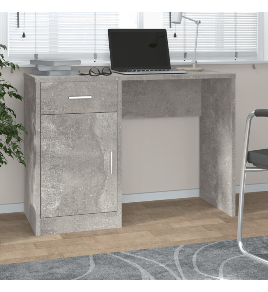 Bureau avec tiroir et armoire Gris béton 100x40x73 cm