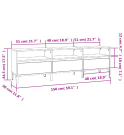 Meuble TV gris béton 150x30x44,5 cm bois d'ingénierie