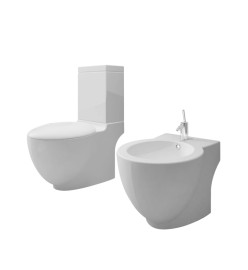 Ensemble de toilette et bidet sur pied Blanc Céramique