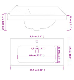 Évier de salle de bain blanc rectangulaire céramique