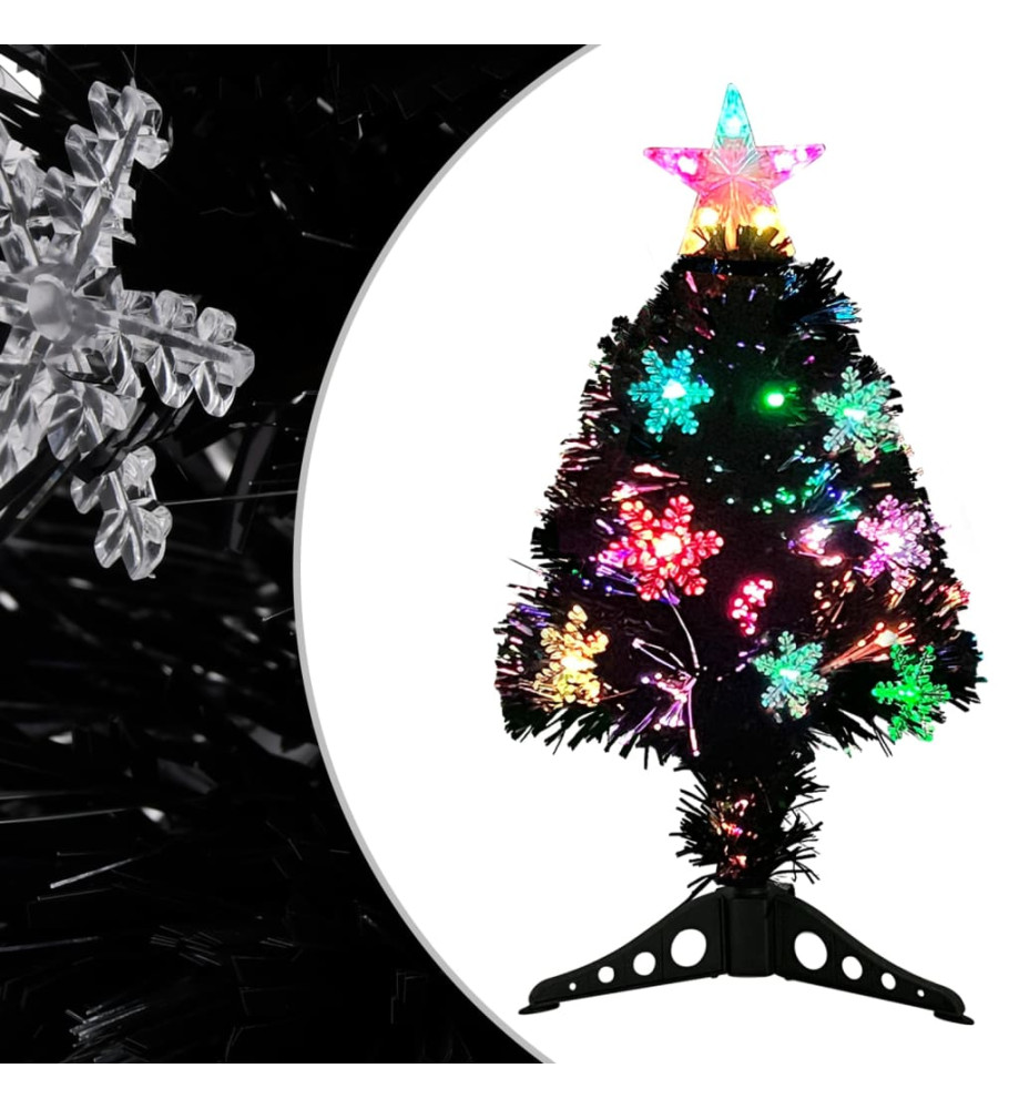 Sapin de Noël et flocons de neige LED Noir 64 cm Fibre optique