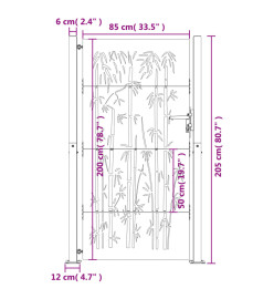 Portail de jardin 105x205 cm acier corten design de bambou