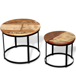 Table basse 2 pcs Bois récupéré massif Rond 40 cm / 50 cm