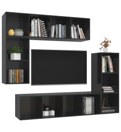 Ensemble de meubles TV 4 pcs Noir brillant Bois d'ingénierie