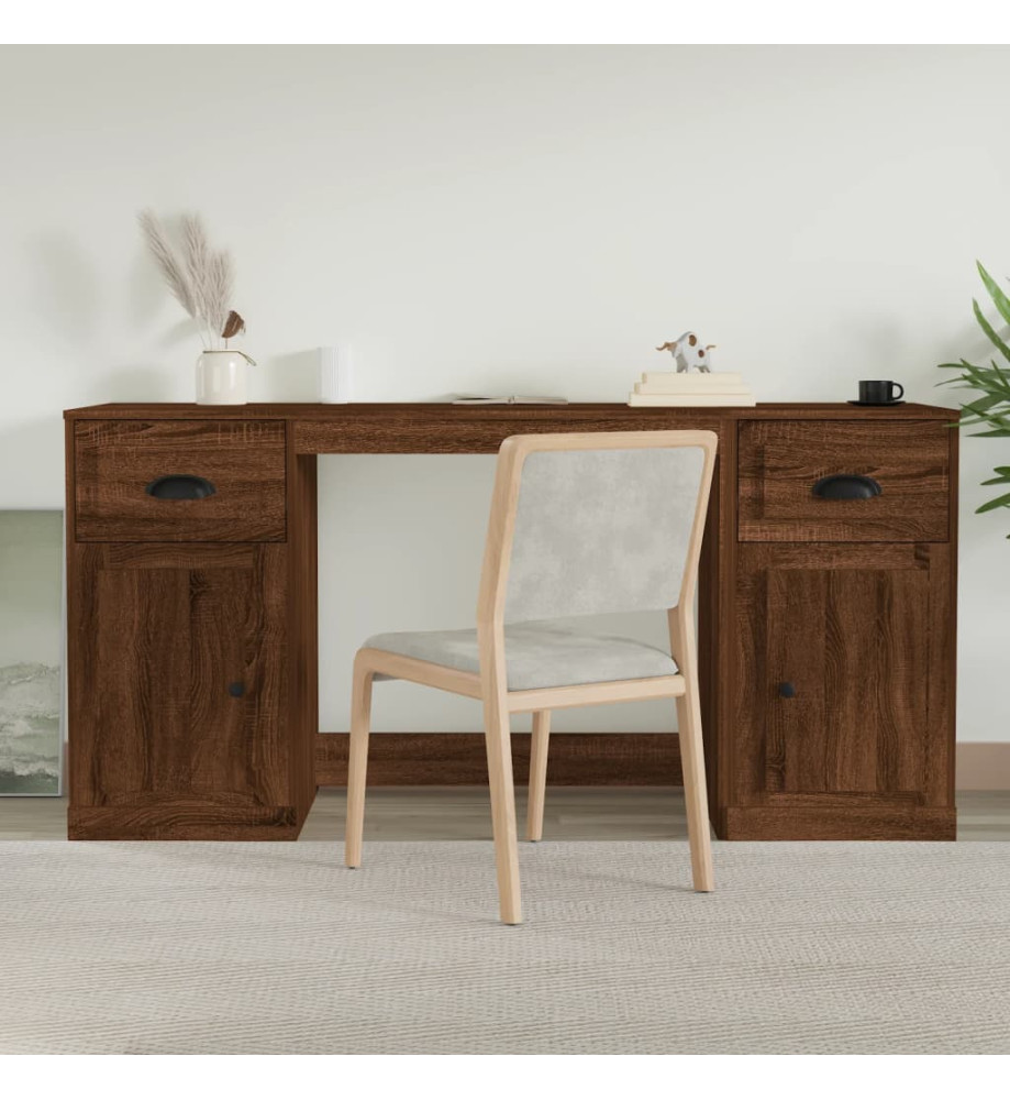 Bureau avec armoire chêne marron bois d'ingénierie