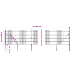 Clôture en treillis métallique et piquet d'ancrage vert 1,1x25m