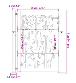 Portail de jardin 105x155 cm acier corten design de bambou