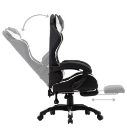 Fauteuil de jeux vidéo et repose-pied Blanc et noir Similicuir