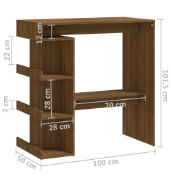 Table de bar étagère de rangement Chêne marron 100x50x101,5 cm