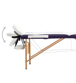 Table de massage pliable 2 zones Bois Blanc et violet