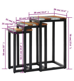 Tables gigognes 3 pcs Bois de teck massif et polyrésine