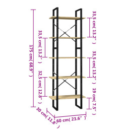 Bibliothèque à 5 niveaux 60x30x175 cm Bois de pin