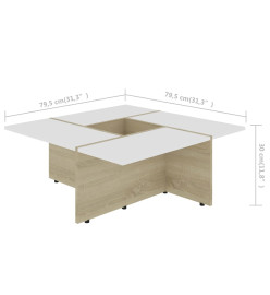 Table basse Blanc et chêne sonoma 79,5x79,5x30 cm Aggloméré