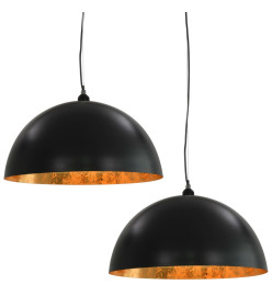 2 pcs Plafonniers Noir et doré Semi-sphérique 50 cm E27