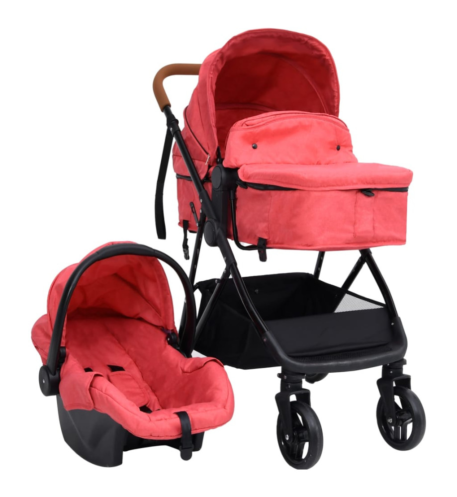 Poussette pour bébé 3-en-1 Rouge et noir Acier