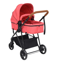 Poussette pour bébé 3-en-1 Rouge et noir Acier