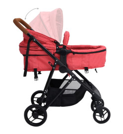 Poussette pour bébé 3-en-1 Rouge et noir Acier