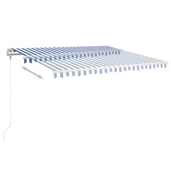 Auvent manuel rétractable avec poteaux 4x3 m Bleu et blanc
