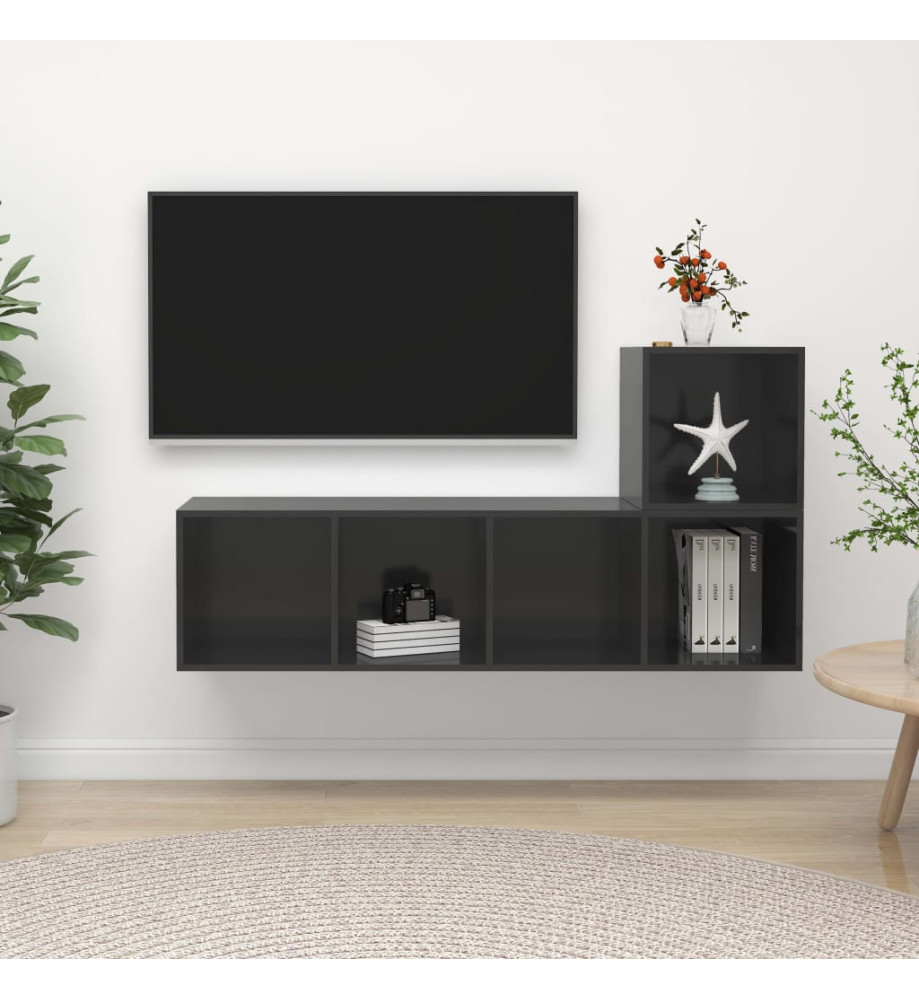 Ensemble de meuble TV 2 pcs Gris brillant Aggloméré