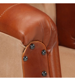 Fauteuil Marron Cuir véritable et bois de manguier massif