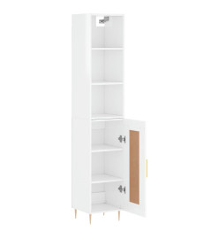 Buffet haut Blanc brillant 34,5x34x180 cm Bois d'ingénierie